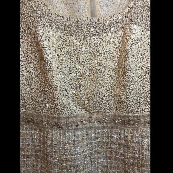 NWT Kay Unger Embellished Lace‎ & Tweed Dress Champagne/Gold [SZ 12 ] - Picture 4 of 13